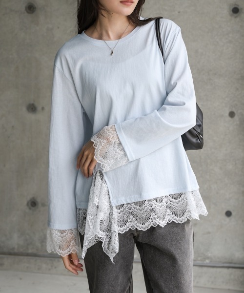 Bab(バブ)の「レースレイヤードロンT(Tシャツ/カットソー・レディース・ホワイト/ブラック/ブルー/チャコールグレー・FREE)」の4枚目の写真