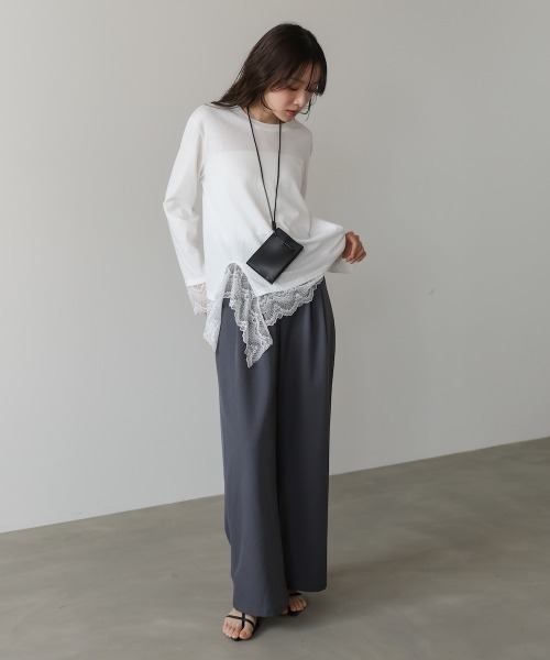Bab(バブ)の「レースレイヤードロンT(Tシャツ/カットソー・レディース・ホワイト/ブラック/ブルー/チャコールグレー・FREE)」の6枚目の写真
