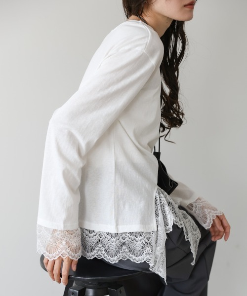 Bab(バブ)の「レースレイヤードロンT(Tシャツ/カットソー・レディース・ホワイト/ブラック/ブルー/チャコールグレー・FREE)」の9枚目の写真