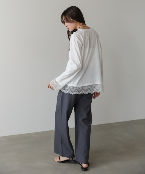 Bab(バブ)の「レースレイヤードロンT(Tシャツ/カットソー・レディース・ホワイト/ブラック/ブルー/チャコールグレー・FREE)」の10枚目の写真