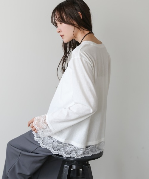 Bab(バブ)の「レースレイヤードロンT(Tシャツ/カットソー・レディース・ホワイト/ブラック/ブルー/チャコールグレー・FREE)」の11枚目の写真