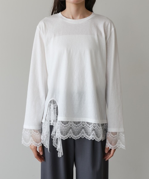 Bab(バブ)の「レースレイヤードロンT(Tシャツ/カットソー・レディース・ホワイト/ブラック/ブルー/チャコールグレー・FREE)」の12枚目の写真
