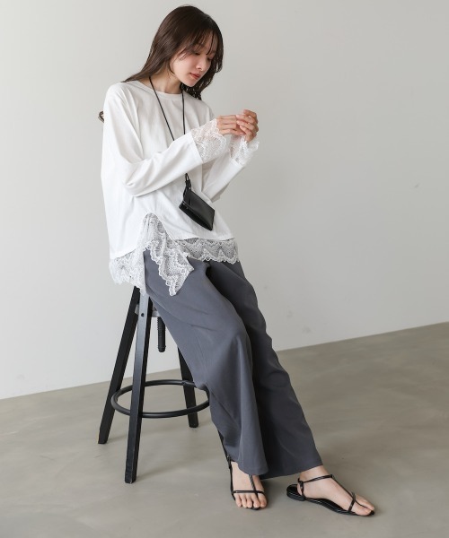 Bab(バブ)の「レースレイヤードロンT(Tシャツ/カットソー・レディース・ホワイト/ブラック/ブルー/チャコールグレー・FREE)」の17枚目の写真