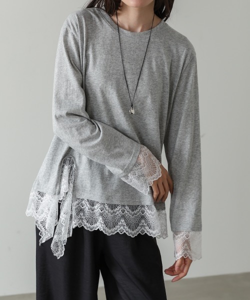 Bab(バブ)の「レースレイヤードロンT(Tシャツ/カットソー・レディース・ホワイト/ブラック/ブルー/チャコールグレー・FREE)」の19枚目の写真
