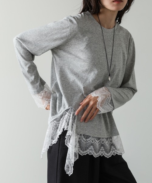 Bab(バブ)の「レースレイヤードロンT(Tシャツ/カットソー・レディース・ホワイト/ブラック/ブルー/チャコールグレー・FREE)」の20枚目の写真