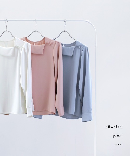 White Collection（ホワイトコレクション）の「【 顔まわり華やぐ 】 ソフトデシン・アシメカラーフレアブラウス（シャツ/ブラウス・レディース・サックスブルー/ピンク/オフホワイト・M/L/S）」の17枚目の写真