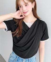 レースドッキングドレープ半袖Tシャツ
