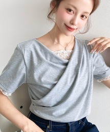 レースドッキングドレープ半袖Tシャツ
