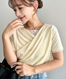 レースドッキングドレープ半袖Tシャツ