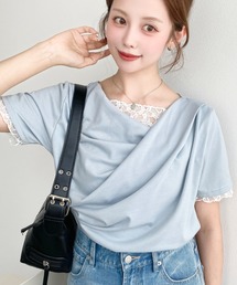 レースドッキングドレープ半袖Tシャツ