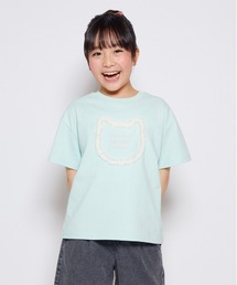 Right-on | 【VIVIAN BLUE】チュールフリルTシャツ (ネコモチーフ / ハートモチーフ / パステル / キッズ / ガーリー)(Tシャツ/カットソー)