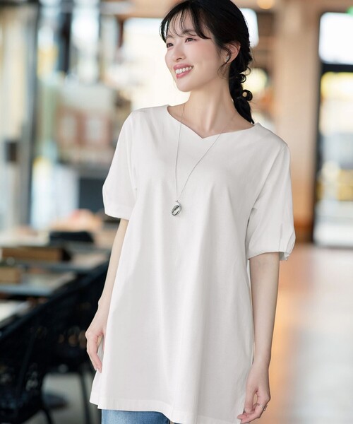 Tiaclasse(ティアクラッセ)の「【おのののかさん着用】「サマケア」バックヨークフリルチュニック(Tシャツ/カットソー・レディース・オフホワイト/ブラック/グレイッシュベージュ/ピンク・XL/XXL)」の16枚目の写真