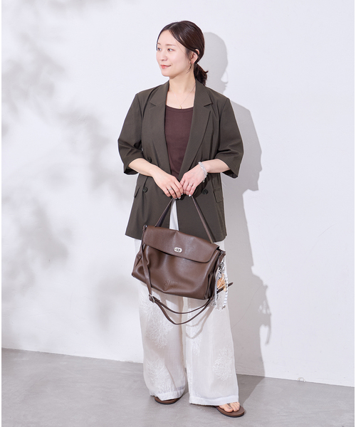 JOURNAL STANDARD(ジャーナルスタンダード)の「ドットエアーサッカーハーフスリーブ ジャケット(テーラードジャケット・レディース・ブラウン/ブラック・FREE)」の4枚目の写真