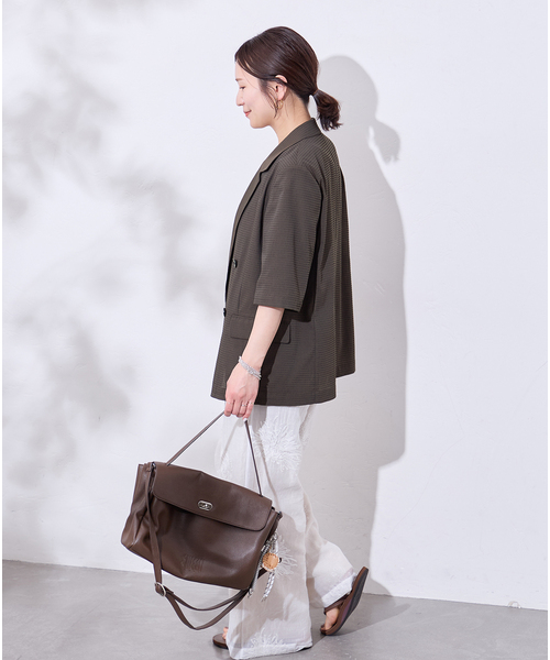 JOURNAL STANDARD(ジャーナルスタンダード)の「ドットエアーサッカーハーフスリーブ ジャケット(テーラードジャケット・レディース・ブラウン/ブラック・FREE)」の12枚目の写真