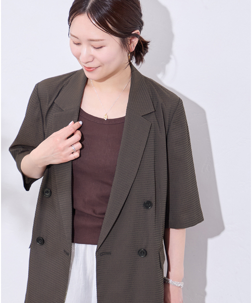 JOURNAL STANDARD(ジャーナルスタンダード)の「ドットエアーサッカーハーフスリーブ ジャケット(テーラードジャケット・レディース・ブラウン/ブラック・FREE)」の18枚目の写真