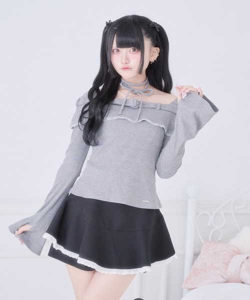 Pal elfy(パルエルフィー)の「チョーカー付きオフショルベルトトップス(Tシャツ/カットソー・レディース・ブラック系その他/ブラック/グレー・フリー)」の3枚目の写真