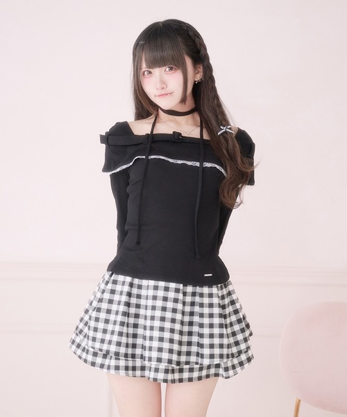 Pal elfy(パルエルフィー)の「チョーカー付きオフショルベルトトップス(Tシャツ/カットソー・レディース・ブラック系その他/ブラック/グレー・フリー)」の15枚目の写真