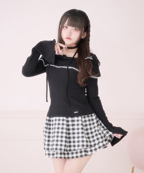 Pal elfy(パルエルフィー)の「チョーカー付きオフショルベルトトップス(Tシャツ/カットソー・レディース・ブラック系その他/ブラック/グレー・フリー)」の17枚目の写真