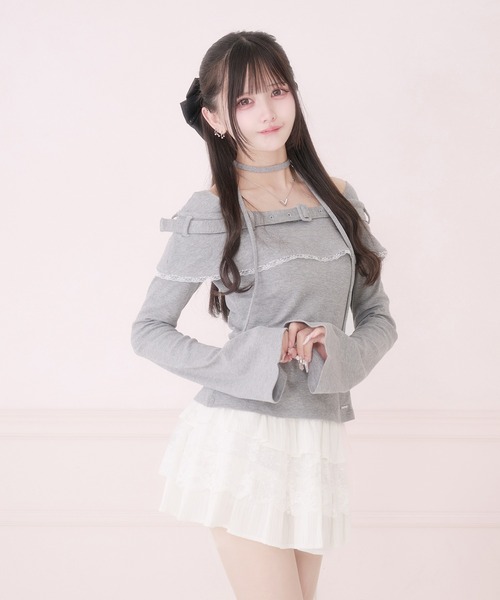 Pal elfy(パルエルフィー)の「チョーカー付きオフショルベルトトップス(Tシャツ/カットソー・レディース・ブラック系その他/ブラック/グレー・フリー)」の12枚目の写真