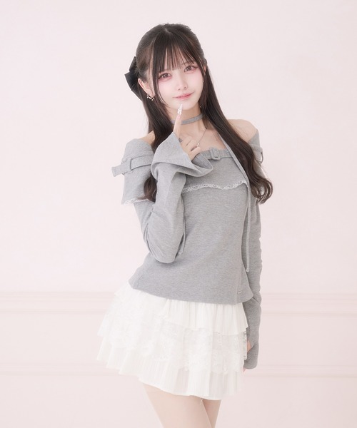 Pal elfy(パルエルフィー)の「チョーカー付きオフショルベルトトップス(Tシャツ/カットソー・レディース・ブラック系その他/ブラック/グレー・フリー)」の13枚目の写真