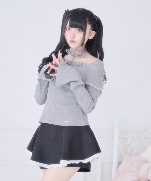 Pal elfy(パルエルフィー)の「チョーカー付きオフショルベルトトップス(Tシャツ/カットソー・レディース・ブラック系その他/ブラック/グレー・フリー)」の5枚目の写真