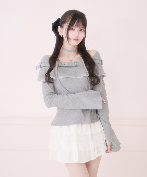 Pal elfy(パルエルフィー)の「チョーカー付きオフショルベルトトップス(Tシャツ/カットソー・レディース・ブラック系その他/ブラック/グレー・フリー)」の8枚目の写真