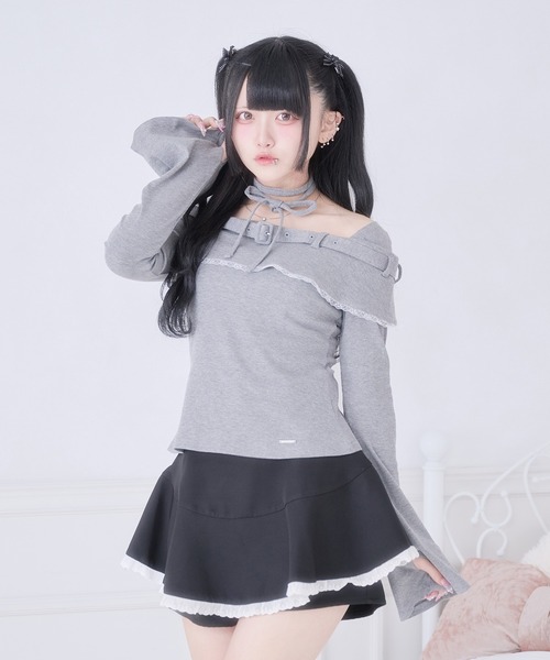 Pal elfy(パルエルフィー)の「チョーカー付きオフショルベルトトップス(Tシャツ/カットソー・レディース・ブラック系その他/ブラック/グレー・フリー)」の4枚目の写真