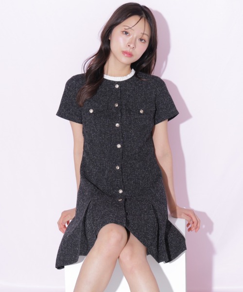 JILL by JILL STUART(ジルバイジルスチュアート)の「半袖ツィードミニワンピース(ワンピース・レディース・ホワイト/ブラック・MEDIUM/SMALL)」の2枚目の写真