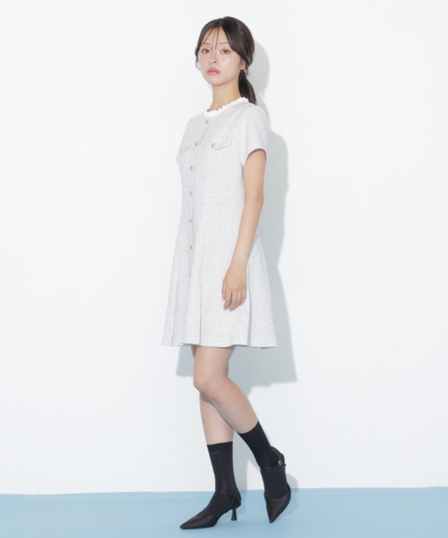 JILL by JILL STUART(ジルバイジルスチュアート)の「半袖ツィードミニワンピース(ワンピース・レディース・ホワイト/ブラック・MEDIUM/SMALL)」の14枚目の写真
