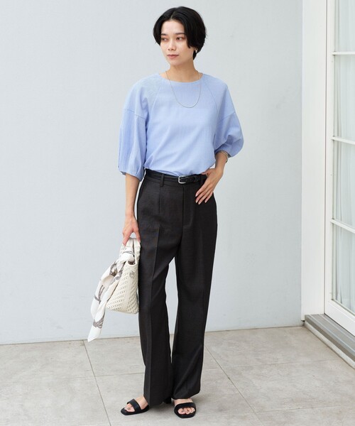 green label relaxing（グリーンレーベルリラクシング）の「［size SHORT/TALLあり］リネンライク セミフレア パンツ（その他パンツ・レディース・ダークブラウン/ダークグレー・SHORT/36/38/40/TALL）」の4枚目の写真