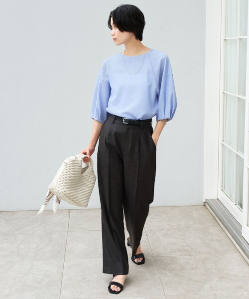 green label relaxing（グリーンレーベルリラクシング）の「［size SHORT/TALLあり］リネンライク セミフレア パンツ（その他パンツ・レディース・ダークブラウン/ダークグレー・SHORT/36/38/40/TALL）」の5枚目の写真