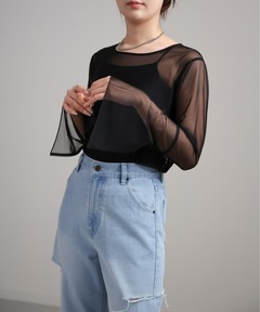 セール】【ベアトップSET】クルーネックメッシュシアートップス（T