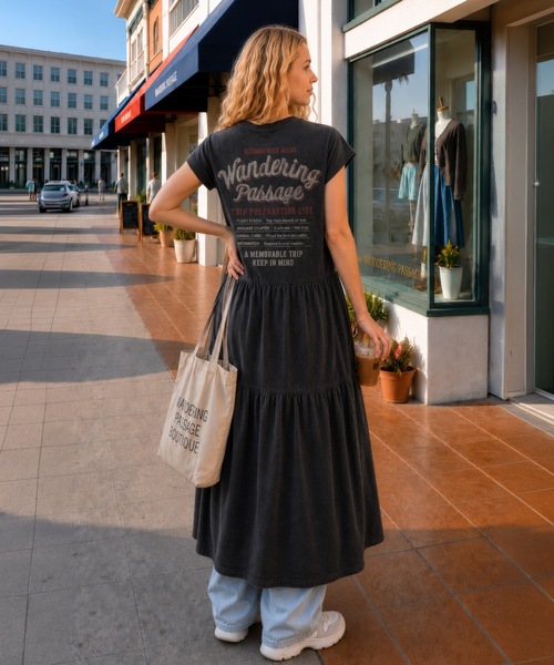 UNDERWRAPS(アンダーラップス)の「ピグメント加工 バックロゴ ティアード ノースリーブワンピース(Tシャツ/カットソー・レディース・グリーン/ブルー/ブラック・L/M)」の1枚目の写真