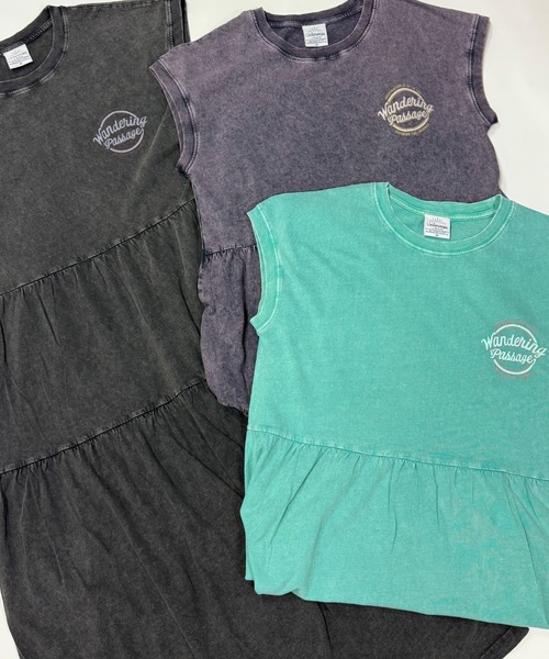 UNDERWRAPS(アンダーラップス)の「ピグメント加工 バックロゴ ティアード ノースリーブワンピース(Tシャツ/カットソー・レディース・グリーン/ブルー/ブラック・L/M)」の17枚目の写真