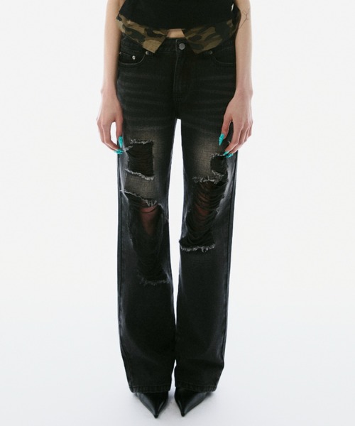 BLONDEY(ブロンディ)の「DISTRESSED STRAIGHT DENIM(デニムパンツ・レディース・ブラック・SMALL/MEDIUM)」の13枚目の写真