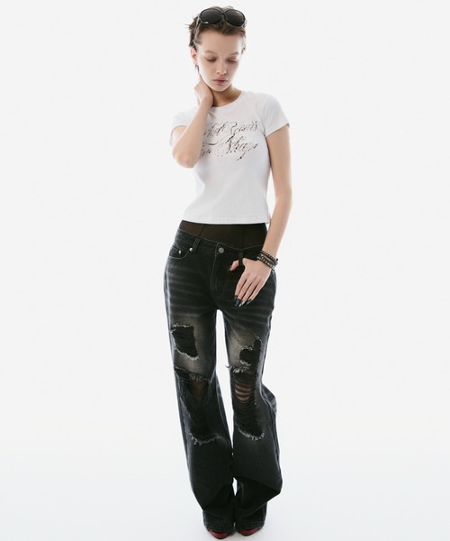 BLONDEY(ブロンディ)の「DISTRESSED STRAIGHT DENIM(デニムパンツ・レディース・ブラック・SMALL/MEDIUM)」の4枚目の写真