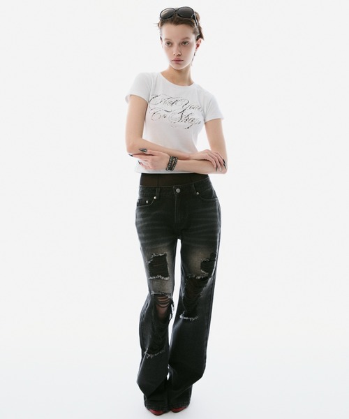 BLONDEY(ブロンディ)の「DISTRESSED STRAIGHT DENIM(デニムパンツ・レディース・ブラック・SMALL/MEDIUM)」の5枚目の写真
