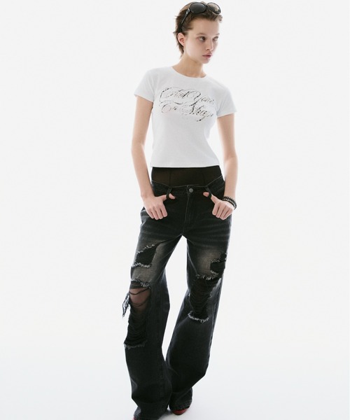 BLONDEY(ブロンディ)の「DISTRESSED STRAIGHT DENIM(デニムパンツ・レディース・ブラック・SMALL/MEDIUM)」の6枚目の写真