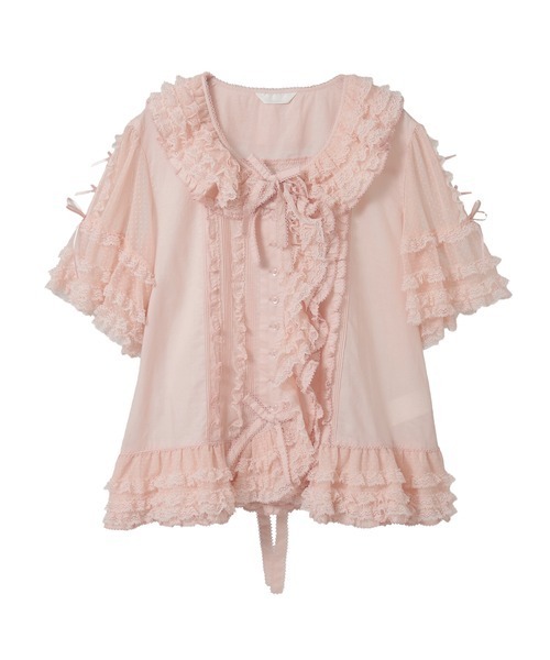 PINK HOUSE(ピンクハウス)の「ドットチュールフリル使いローンブラウス(シャツ/ブラウス・レディース・ブラック/ライトブルー/ホワイト/ピンク・フリー)」の4枚目の写真