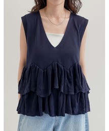 アシンメトリーフリルニットベスト