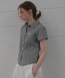 Gingham check half shirt [KNSS07SH02]_Black
