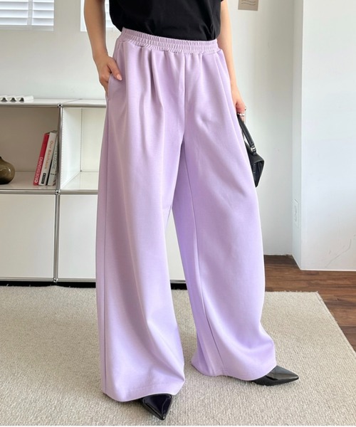 umune(ウムネ)の「スウェットパンツ ワイドパンツ ダンボールニット ウエストゴム ボトムス ロング丈 楽ちん リラクシー スポーティー ルームウェア(スウェットパンツ・レディース・ブラック/ベージュ/ライラック・L/M)」の5枚目の写真