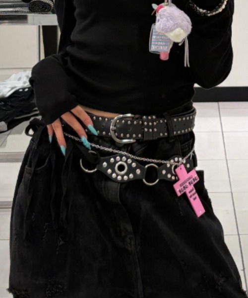 Never mind the XU(ネバーマインドザエックスユー)の「【Never mind the XU】studs western belt / 【ネバーマインド ザ エックスユー】スタッズウエスタンベルト(ベルト・レディース・ブラック・ONE SIZE)」の14枚目の写真