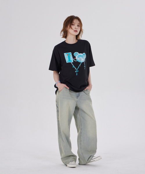 DYSFUNCT（ディスファンクト）の「I LOVE COTTON BEAR T-SHIRT(BLACK/BLUE)（Tシャツ/カットソー・レディース・その他・SMALL/MEDIUM/LARGE）」の2枚目の写真