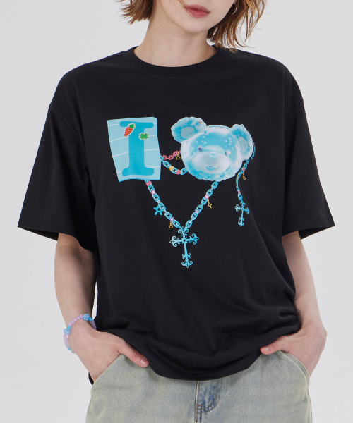 DYSFUNCT（ディスファンクト）の「I LOVE COTTON BEAR T-SHIRT(BLACK/BLUE)（Tシャツ/カットソー・レディース・その他・SMALL/MEDIUM/LARGE）」の3枚目の写真
