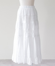 Lace Panel Tiered Long Skirt(レース切替ティアードロングスカート)