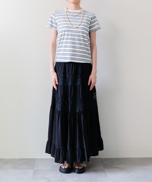 DOLLUPOOPS(ドールアップウップス)の「Lace Panel Tiered Long Skirt(レース切替ティアードロングスカート)(スカート・レディース・オフホワイト/ブラック・FREE)」の15枚目の写真