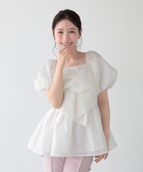 Fit more(フィットモア)の「ジャガードクロスリボントップス(その他トップス・レディース・ブルー/ピンク/ホワイト・FREE)」の11枚目の写真