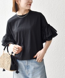 SHIPS any:〈洗濯機可能〉フリル スリーブ クルーネック コンパクト TEE