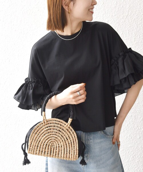 SHIPS any(シップス エニィ)の「SHIPS any:〈洗濯機可能〉フリル スリーブ クルーネック コンパクト TEE(Tシャツ/カットソー・レディース・ホワイト/ライトブルー/ブラック・ONE SIZE)」の14枚目の写真